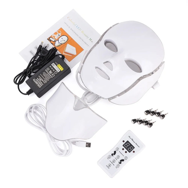 Masque facial à LED 7 couleurs avec lumière LED pour le cou, masque photonique, rajeunissement de la peau, appareil de beauté anti-acné, lifting du visage, masseur ferme