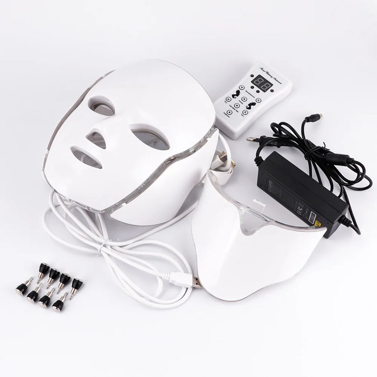 Masque facial à LED 7 couleurs avec lumière LED pour le cou, masque photonique, rajeunissement de la peau, appareil de beauté anti-acné, lifting du visage, masseur ferme