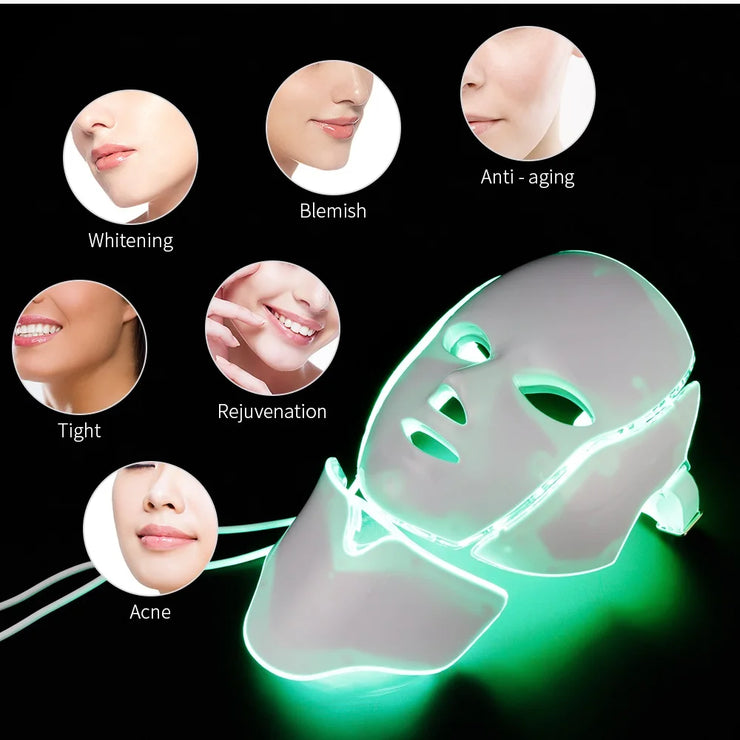 7 Colors LED Facial Mask with Neck LED Light Photon Mask Skin Rejuvenation Anti Acne Beauty Device Face Lifting Firm Massager