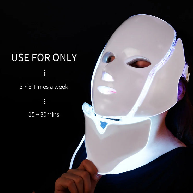 Máscara facial LED de 7 colores con luz LED para el cuello, máscara de fotones, dispositivo de belleza antiacné para rejuvenecimiento de la piel, masajeador reafirmante para el estiramiento facial