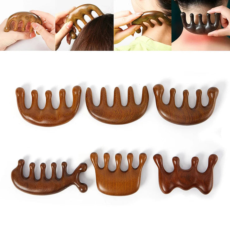 Wood Therapy Massage Comb Head Face Scalp Gua Sha Massager Natural Facial Sandalwood Wide Tooth Guasha Scraping Body Massage JONNY