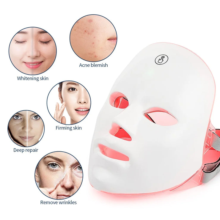 Rechargeable Facial LED Mask 7 Colors LED Photon Beauty Mask Skin Rejuvenation Home Face Lifting Whitening Skin Care Beauty Mask