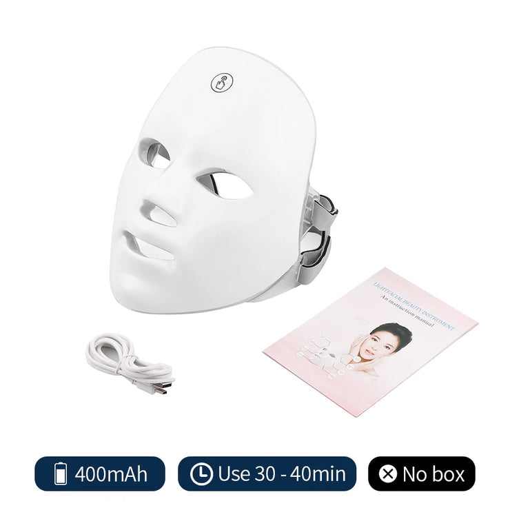 Masque facial LED rechargeable 7 couleurs Masque de beauté photonique LED Rajeunissement de la peau Lifting du visage à domicile Masque de beauté blanchissant pour soins de la peau