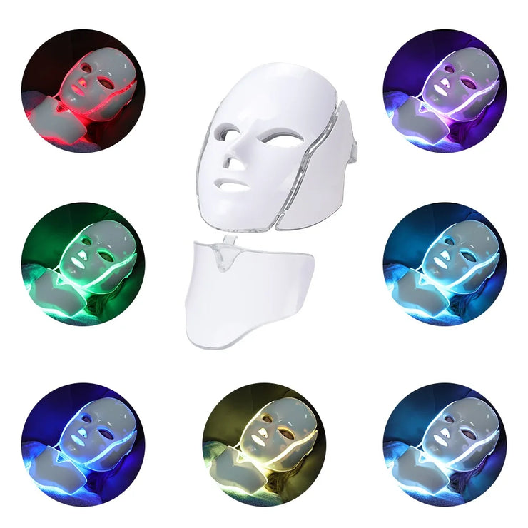 7 Colors LED Facial Mask with Neck LED Light Photon Mask Skin Rejuvenation Anti Acne Beauty Device Face Lifting Firm Massager